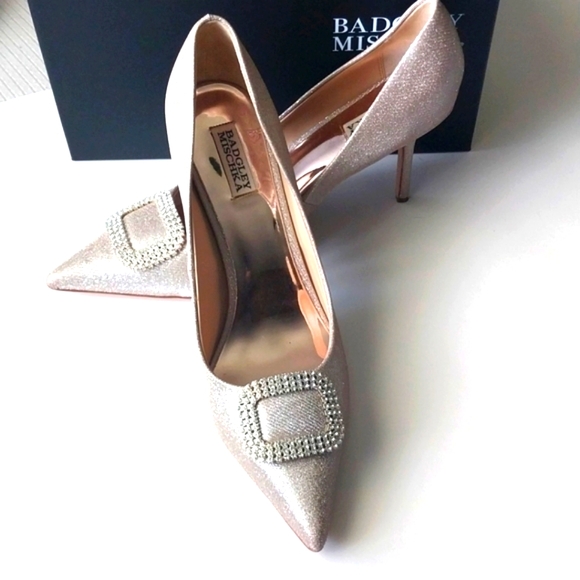 BADLEY MISCHA Pumps High Heel Sparkle Diamond Brooch Pointed The CHER Size 13M - Picture 2 of 12